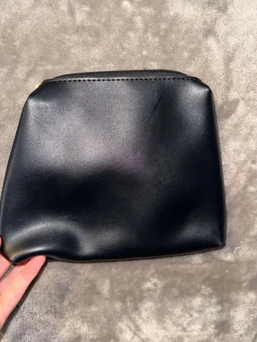 Melie Bianco Black Faux Leather Cosmetic Pouch